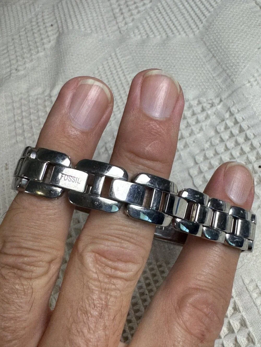 Fossil F2 Womens Stainless Steel Watch w Purple Dial Rectangular Face ES9597